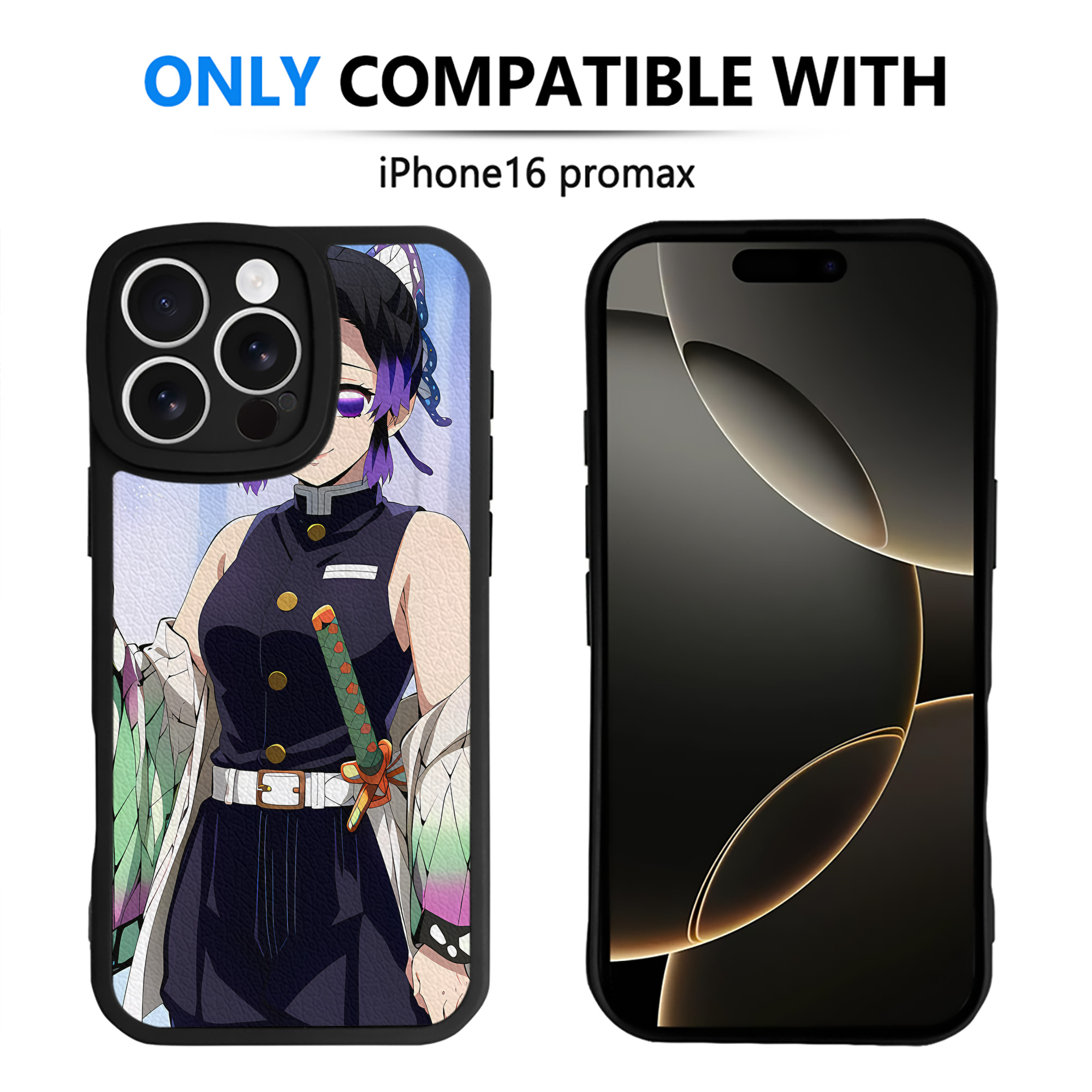 （画像用） 鬼滅の刃（きめつのやいば）蟲柱-胡蝶 しのぶ／こちょう しのぶ Kochou Shinobu 【iPhone 16シリーズ対応】シリコンスマホケース（レザー調） 材質：シリコン